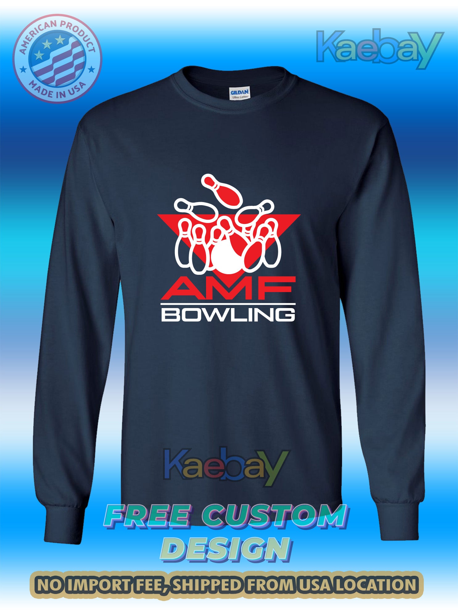 New Tee Shirt AMF Bowling we're all bowlers Logo Men's T-Shirt Men's Long Sleeves T-Shirts