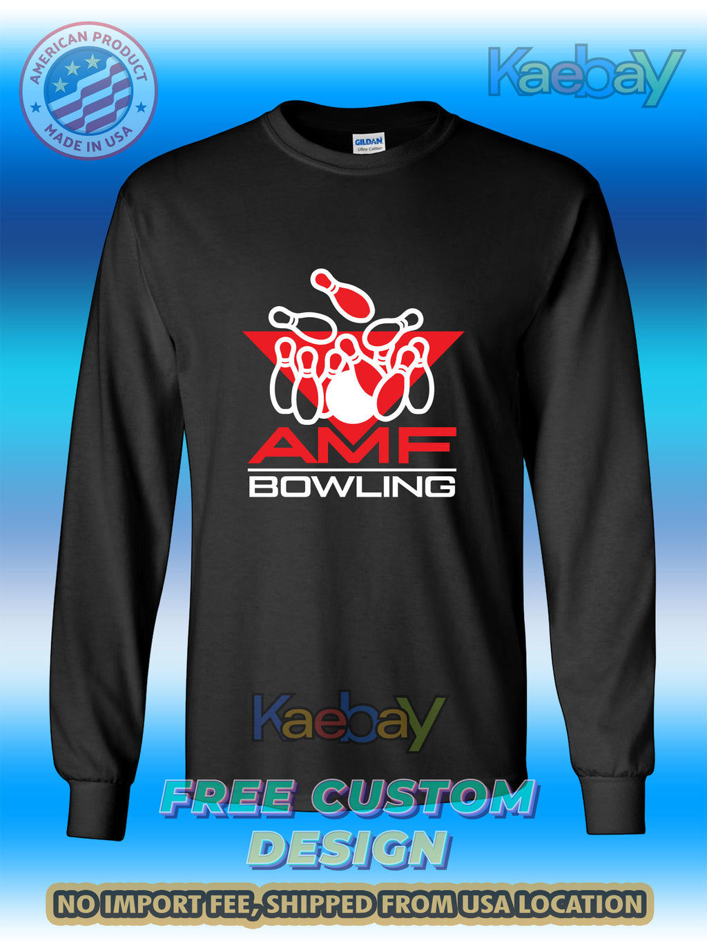 New Tee Shirt AMF Bowling we're all bowlers Logo Men's T-Shirt Men's Long Sleeves T-Shirts