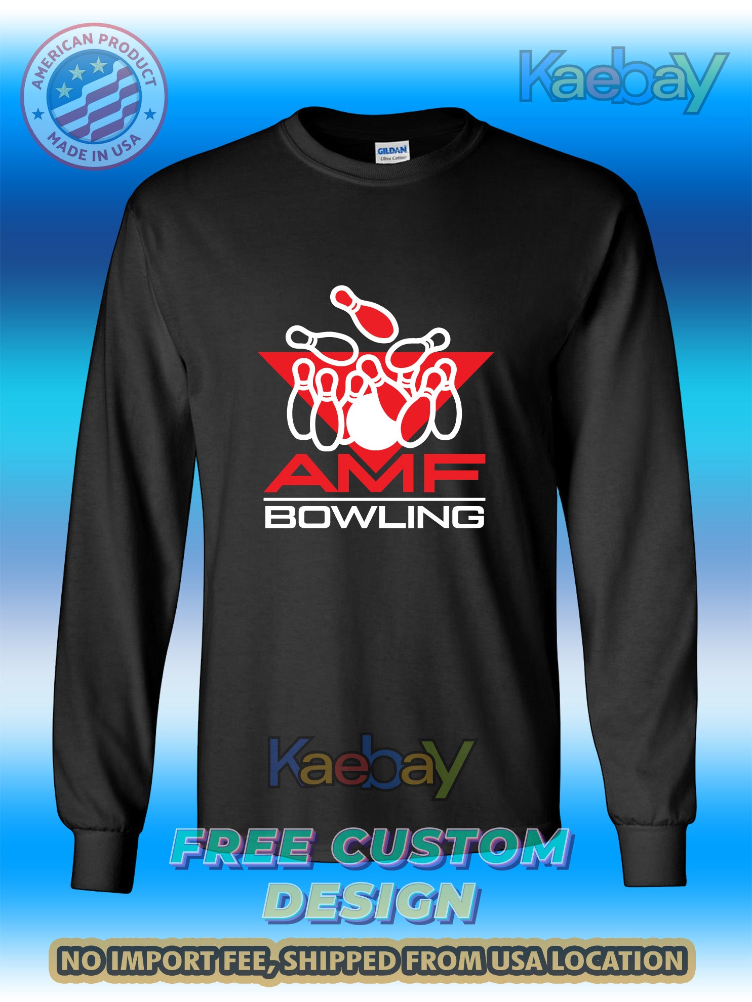 New Tee Shirt AMF Bowling we're all bowlers Logo Men's T-Shirt Men's Long Sleeves T-Shirts