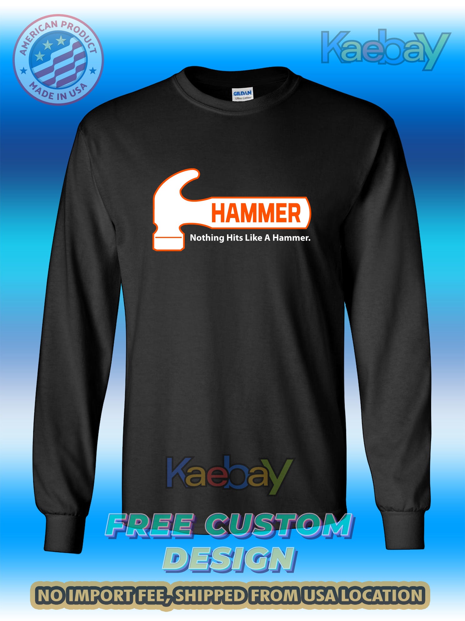 New Tee Shirt HAMMER Bowling Logo Men's T-Shirt Men's Long Sleeves T-Shirt