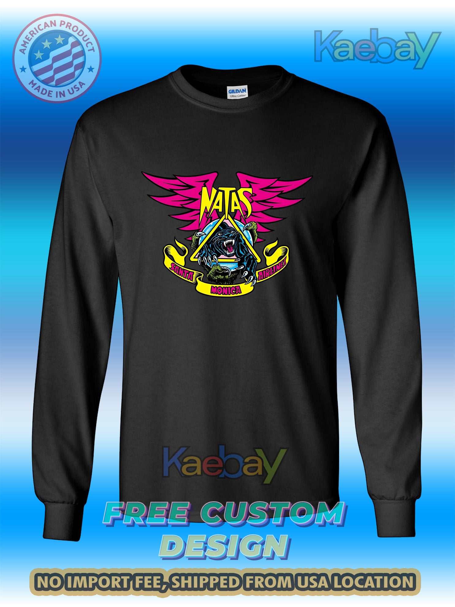 New Tee Shirt Santa Monica Airlines Natas Kaupas PANTHER Logo Men's T-Shirt Men's Long Sleeves T-Shirts