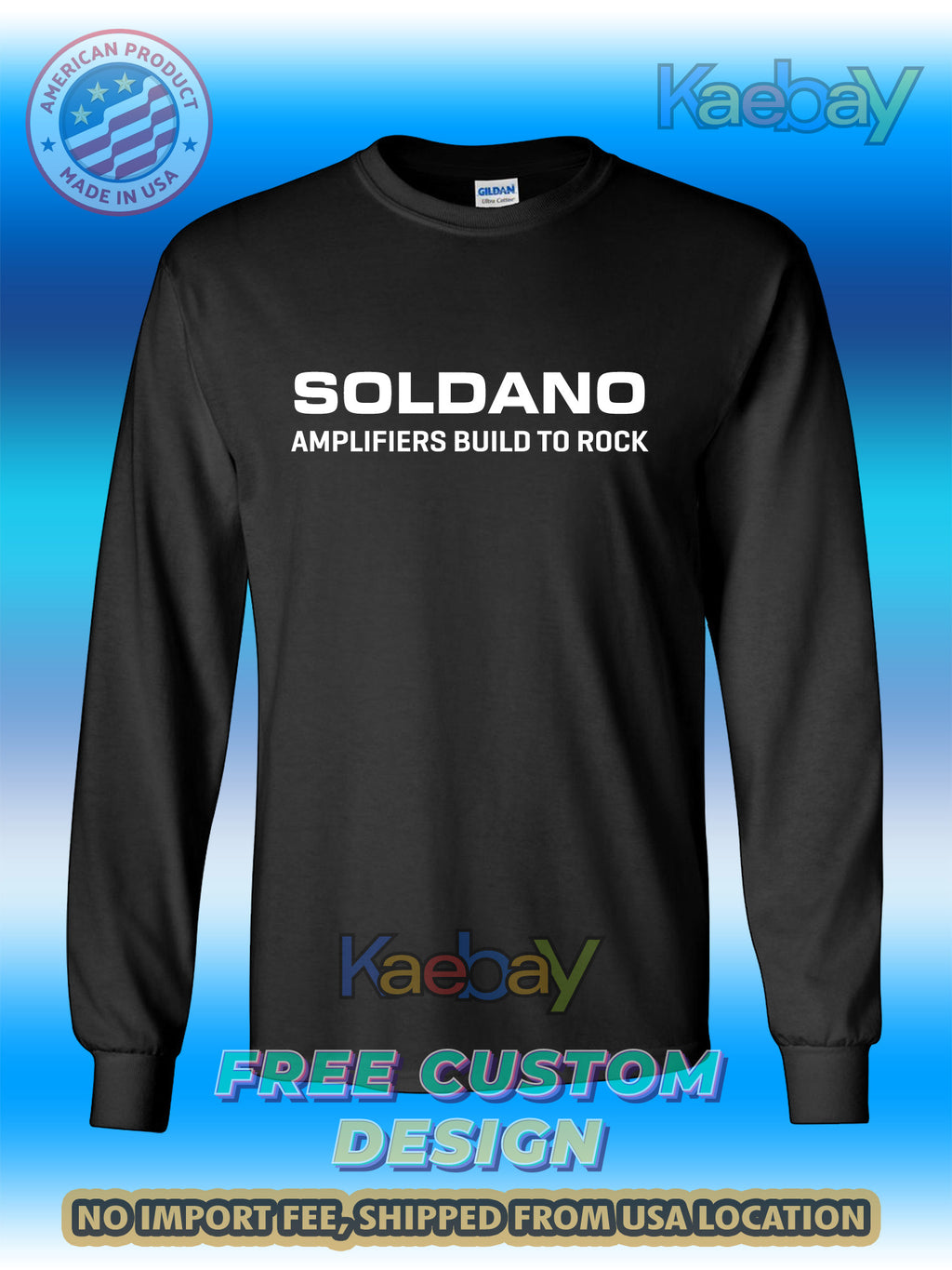 New Tee Shirt Soldano Amplifiers build to rock Logo Men's T-Shirt Men's Long Sleeves T-Shirt
