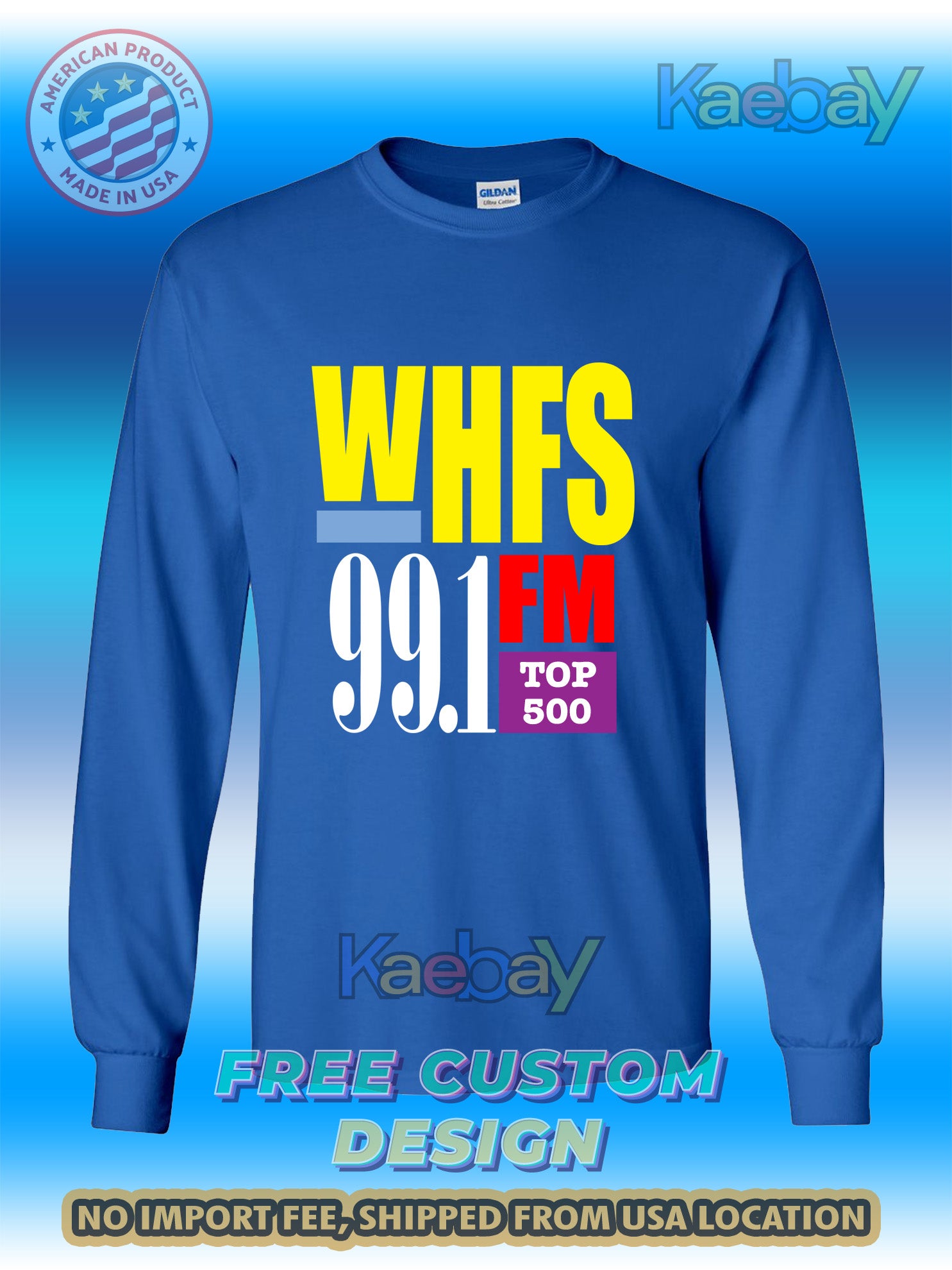 New Tee Shirt WHFS 99.1 FM Washington Radio Logo Men's T-Shirt Men's Long Sleeves T-Shirt
