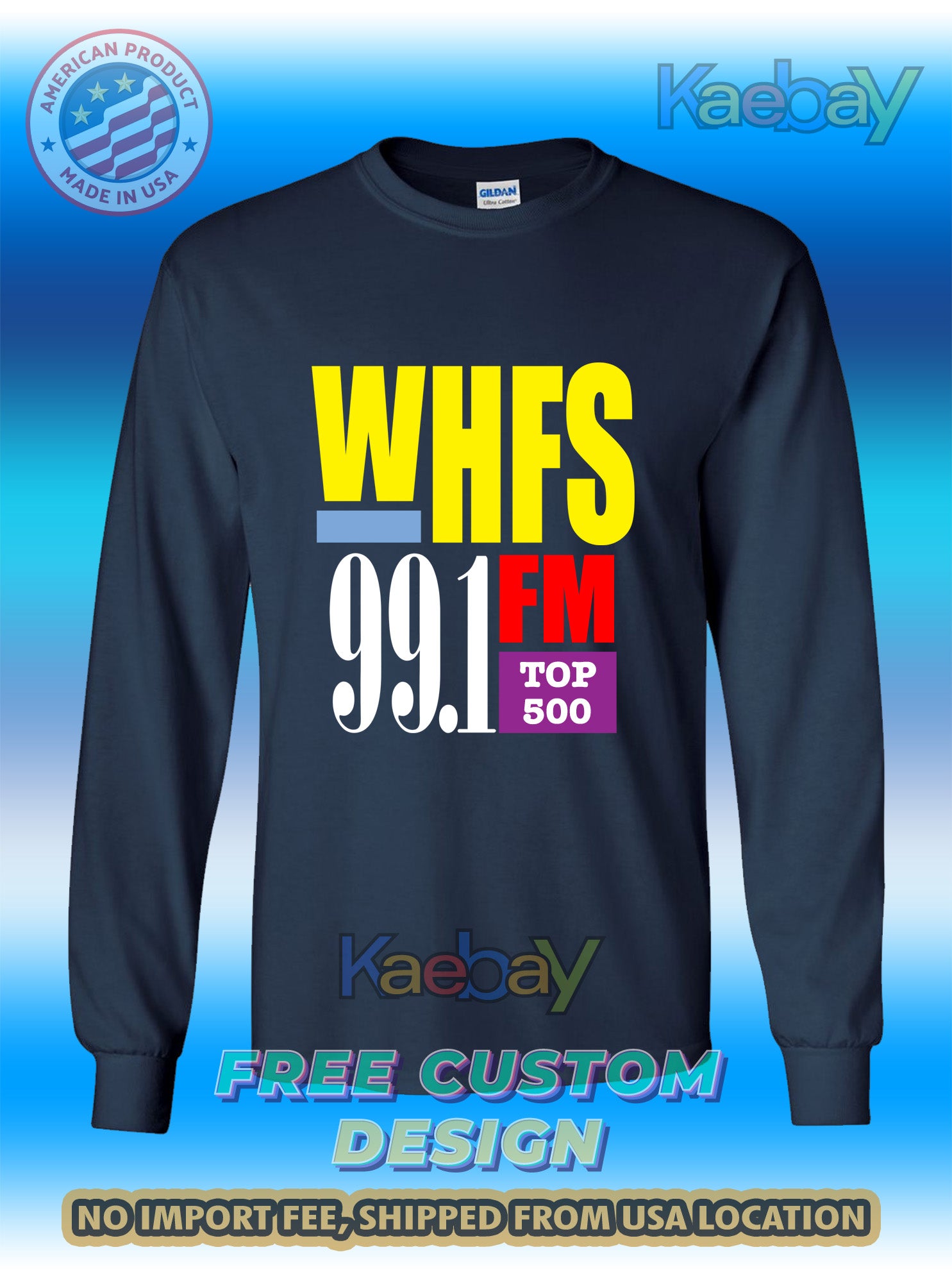 New Tee Shirt WHFS 99.1 FM Washington Radio Logo Men's T-Shirt Men's Long Sleeves T-Shirt