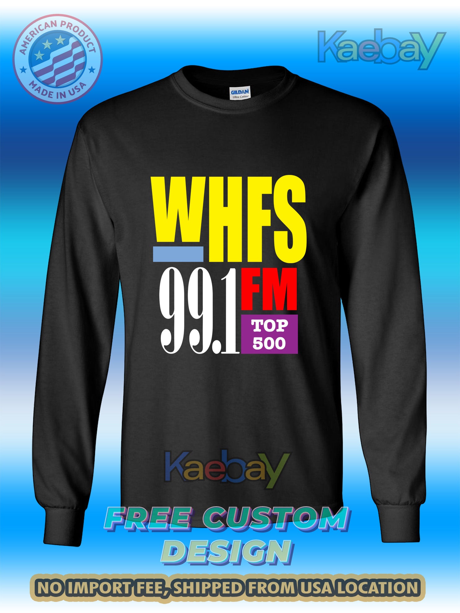 New Tee Shirt WHFS 99.1 FM Washington Radio Logo Men's T-Shirt Men's Long Sleeves T-Shirt