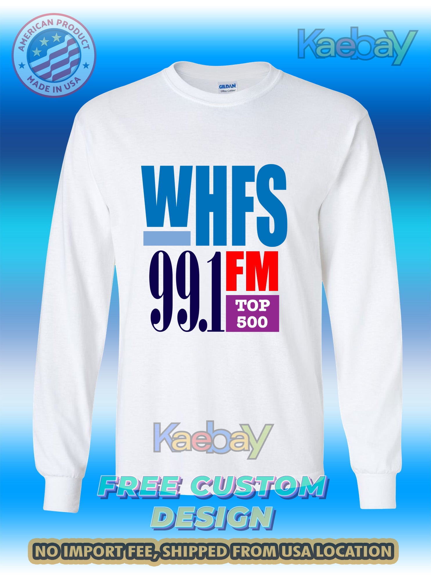New Tee Shirt WHFS 99.1 FM Washington Radio Logo Men's T-Shirt Men's Long Sleeves T-Shirt