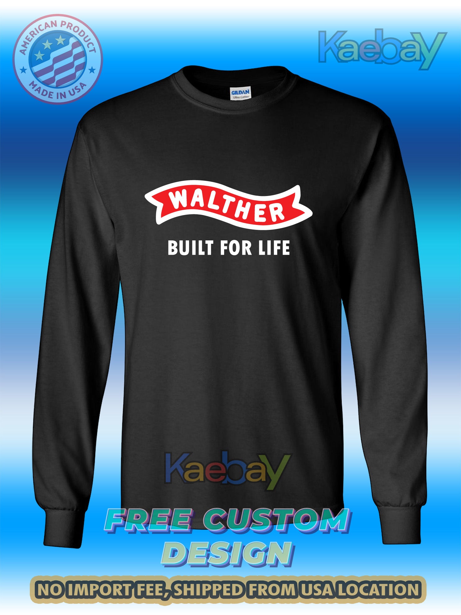New Tee Shirt Walther Arms Built for Life Logo Men's T-Shirt Men's Long Sleeves T-Shirt